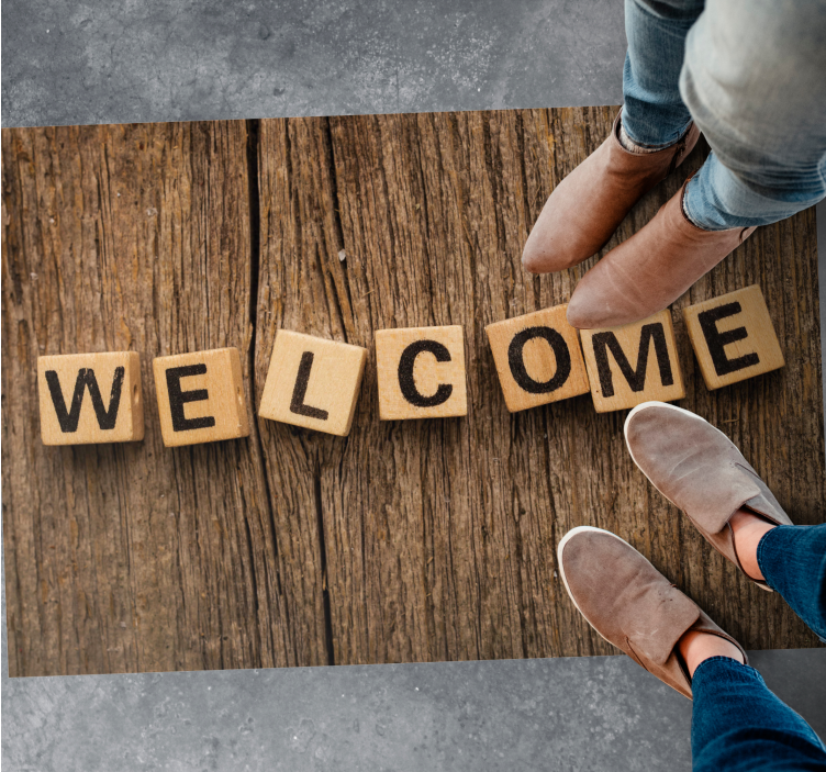 Trä alfabet välkomna Vinylmattor med fraser - Tenstickers