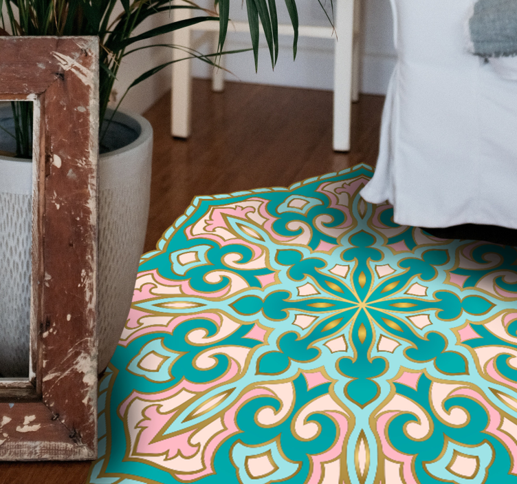 Turkos och rosa mandala vinylmatta - Tenstickers