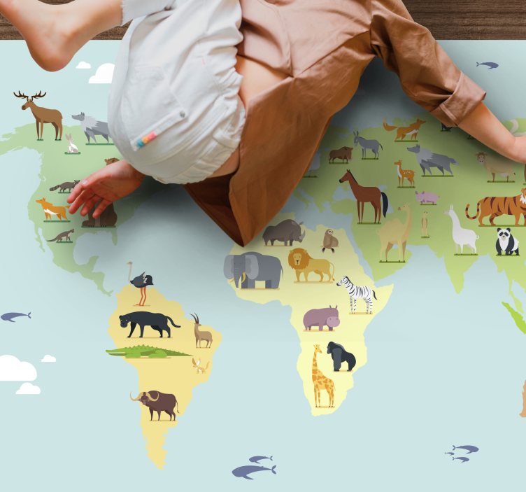 Barnslig stil Vinylmatta Världskarta - Tenstickers