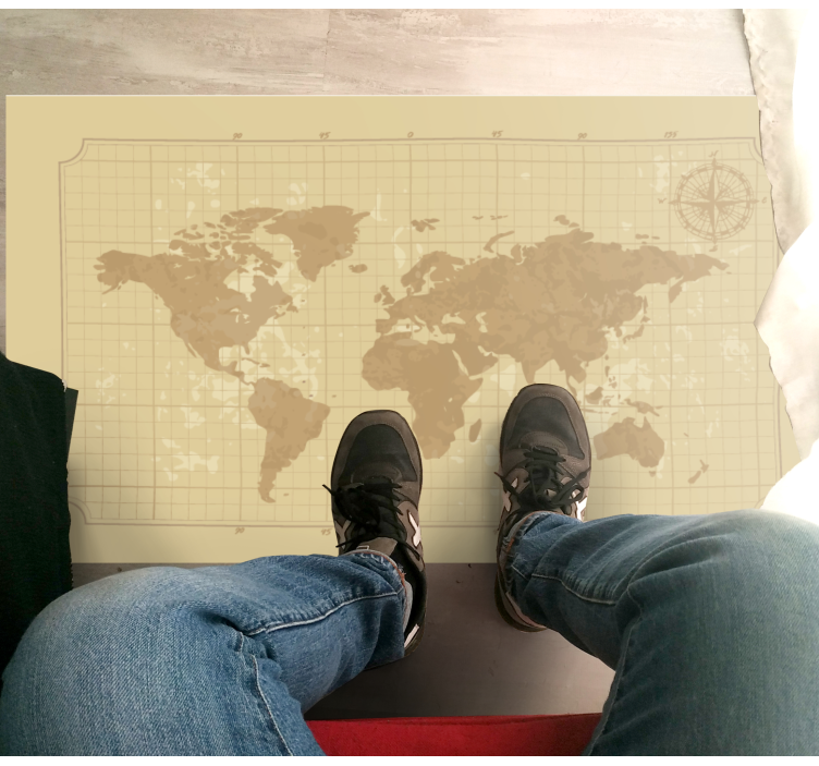 Vintage grafisk karta Vinylmatta Världskarta - Tenstickers