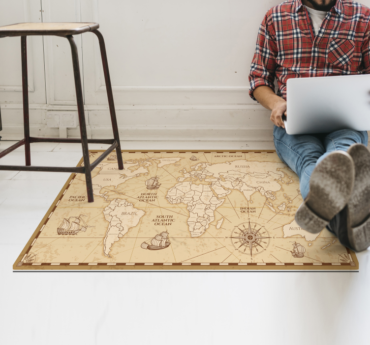 Fantastiska vintage världskarta vinyl matta - Tenstickers