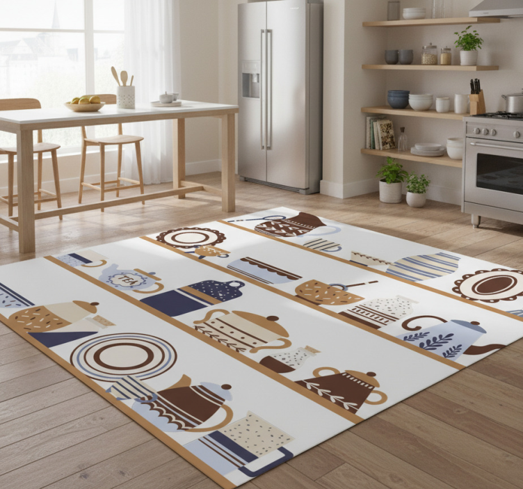 Vinylmatta kök med hyllor och porslin - Tenstickers