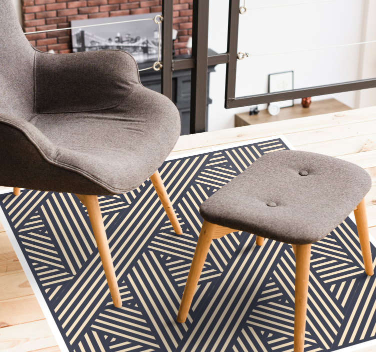 Vit och beige blå randig vinylmatta - Tenstickers