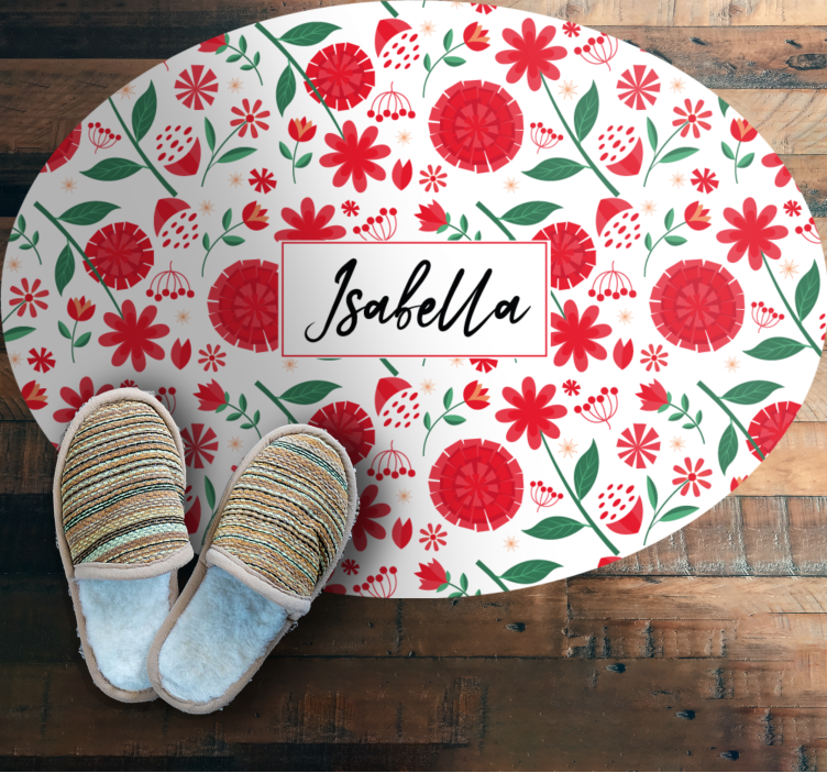 Vit och röd cirkeldesign blommig matta - Tenstickers