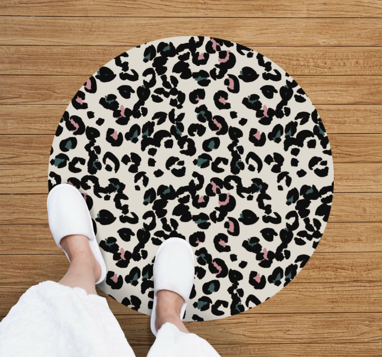 Vit rund vinyl matta leopard djur matta - Tenstickers