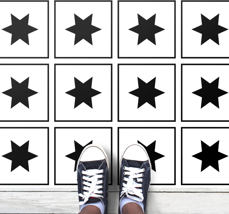 Vit stjärna svart kakel effekt vinyl matta - Tenstickers