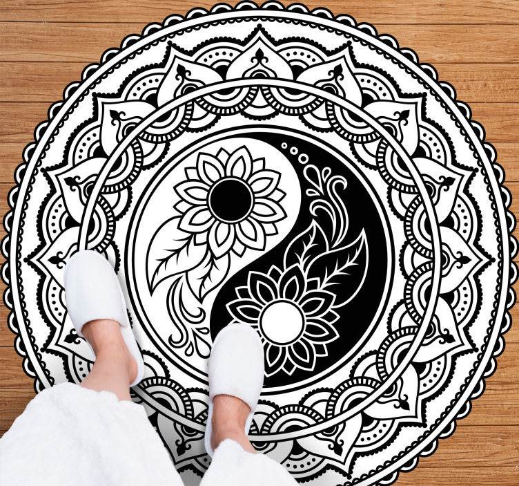 Yin yang solrosor Vinylmatta Mandala - Tenstickers