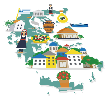 Vinylmatta världskarta grekland och öar illustration - Tenstickers