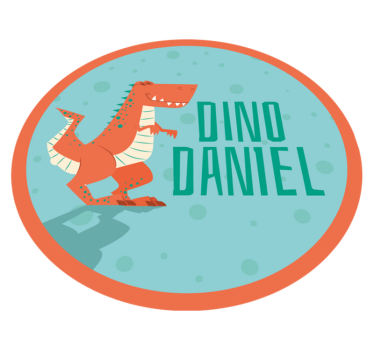 Orange dinosaurie med text och namn personlig vinyl matta - Tenstickers
