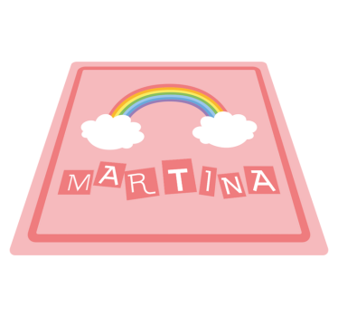 Rosa regnbåge och moln med namn personlig vinyl matta - Tenstickers
