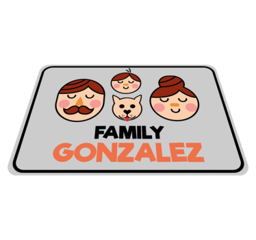 Namn med familj och hund. Personlig vinylmatta - Tenstickers