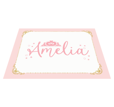 Rosa prinsessa krona med namn barn vinyl matta - Tenstickers