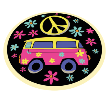Minibuss med fredsskylt retro matta - Tenstickers