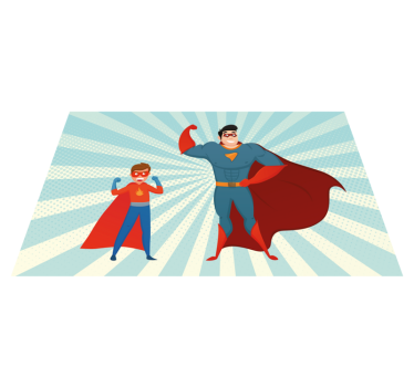 Man och pojke superhjältar retro design sovrumsmatta - Tenstickers