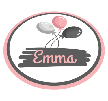 Rosa och grå ballonger med namn personlig vinyl matta - Tenstickers