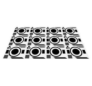 Svarta och vita cirklar och rutor minimalistisk matta - Tenstickers