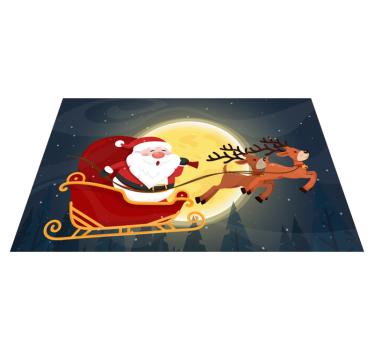 Tecknad jultomte i sin släd julmatta - Tenstickers
