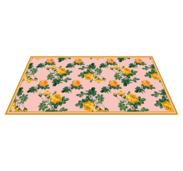 Gula rosor och gröna blad blomma matta - Tenstickers
