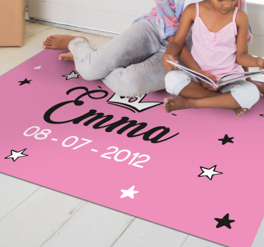 Baby rosa prinsessa med namn personlig vinyl matta - Tenstickers