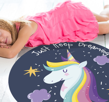 Bara fortsätt drömma med unicorn barn vinyl matta - Tenstickers