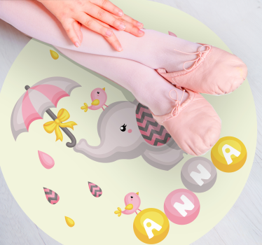 Barn elefant och fågel med paraply personlig vinyl matta - Tenstickers
