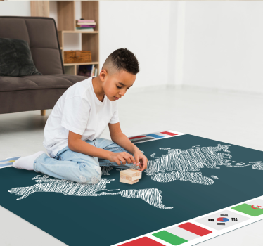 Blå bakgrund med land flaggor vinyl karta matta - Tenstickers