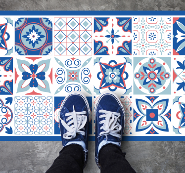 Blå "granada" stil kakel vinylmatta - Tenstickers