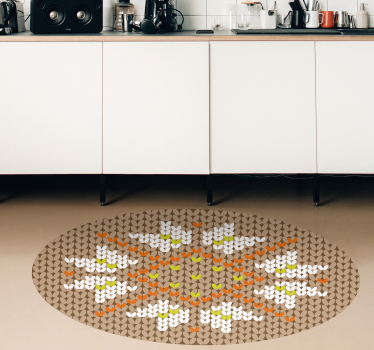 Blommig beige naturfibermatta med textur - Tenstickers