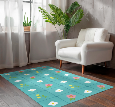 Blommig kakel mönster vinylmatta blommor och växter - Tenstickers