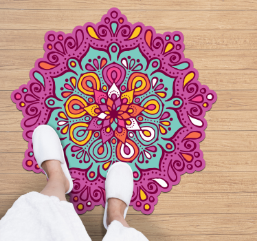 Blommig mandala vinylmatta - Tenstickers