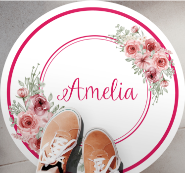 Blommigt monogram med namn Vinylmatta sovrum - Tenstickers