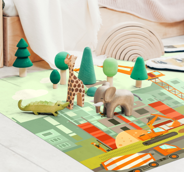 Byggnadsplats lastbilar barn vinyl matta - Tenstickers
