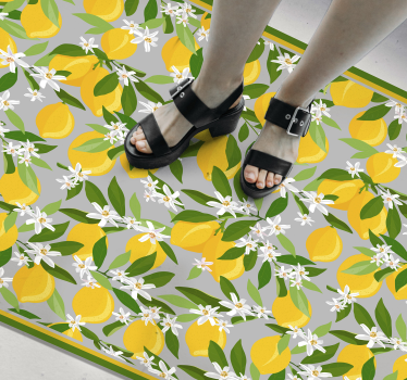Citron träd ram blommig vinyl matta - Tenstickers