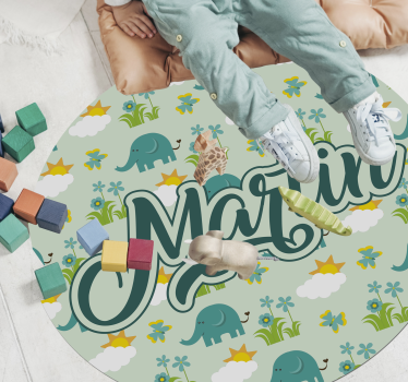 Elefanter och blommor med namn Andra Vinylmattor - Tenstickers