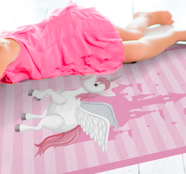 Enhörning med prinsessa slott barn vinyl matta - Tenstickers