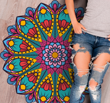 Färgglad blommig illustration Vinylmatta Mandala - Tenstickers