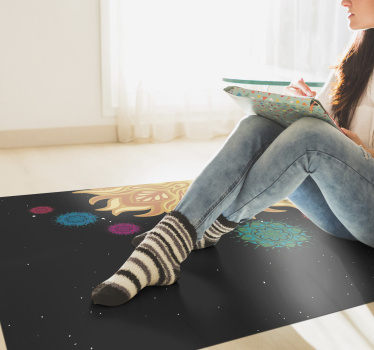 Färgglatt solstrålningsmotiv Vinylmatta Mandala - Tenstickers