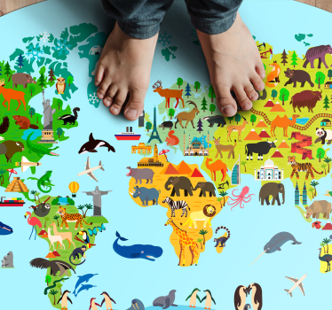 Fauna och vegetation världskarta vinylmatta - Tenstickers