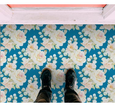 Flowerprint 'petroleum' blommatta - Tenstickers