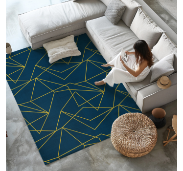 Geometriska guldlinjer Vinylmatta blå - Tenstickers