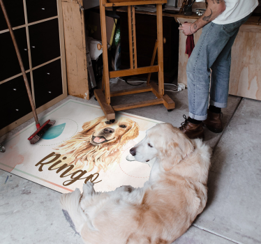 Golden retriever vatten och matdjur matta - Tenstickers