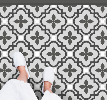 Grå och vit klassisk blommönster kakelmatta - Tenstickers