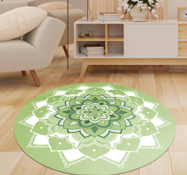Grön blommig mandala vinylmatta - Tenstickers