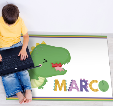 Grön dinosaurie med namn personlig vinyl matta - Tenstickers