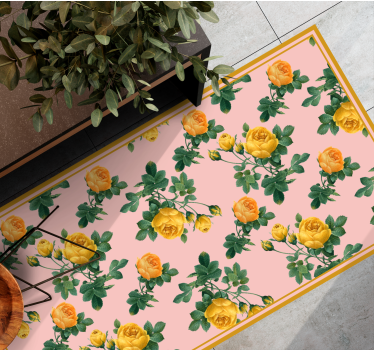 Gula rosor och gröna blad blomma matta - Tenstickers