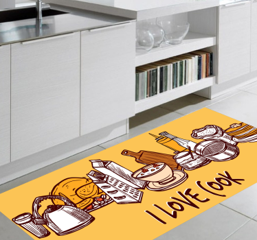 Kökstext med köksredskap skräddarsydda mattor - Tenstickers