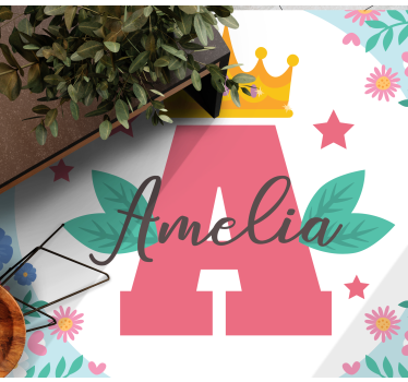 Krönt stjärnklar initial prinsessa barn vinyl matta - Tenstickers