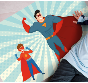 Man och pojke superhjältar retro design sovrumsmatta - Tenstickers