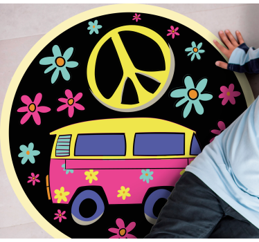 Minibuss med fredsskylt retro matta - Tenstickers