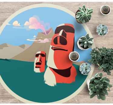 Moai-statyer illustration Vinylmatta Världskarta - Tenstickers